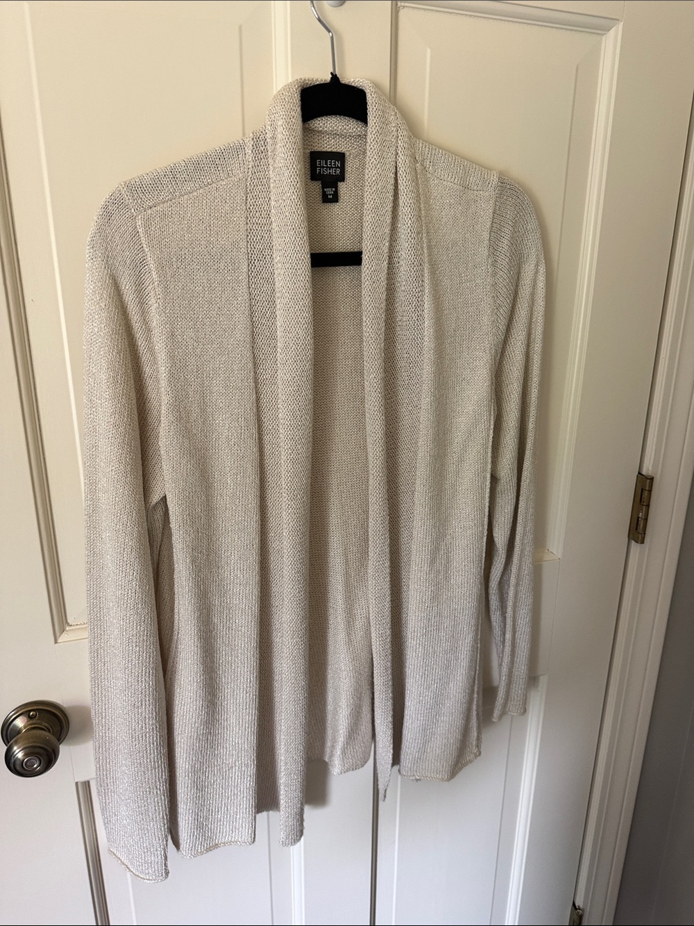 Eileen Fisher Light Cream Open-Front Shawl Collar Cardigan